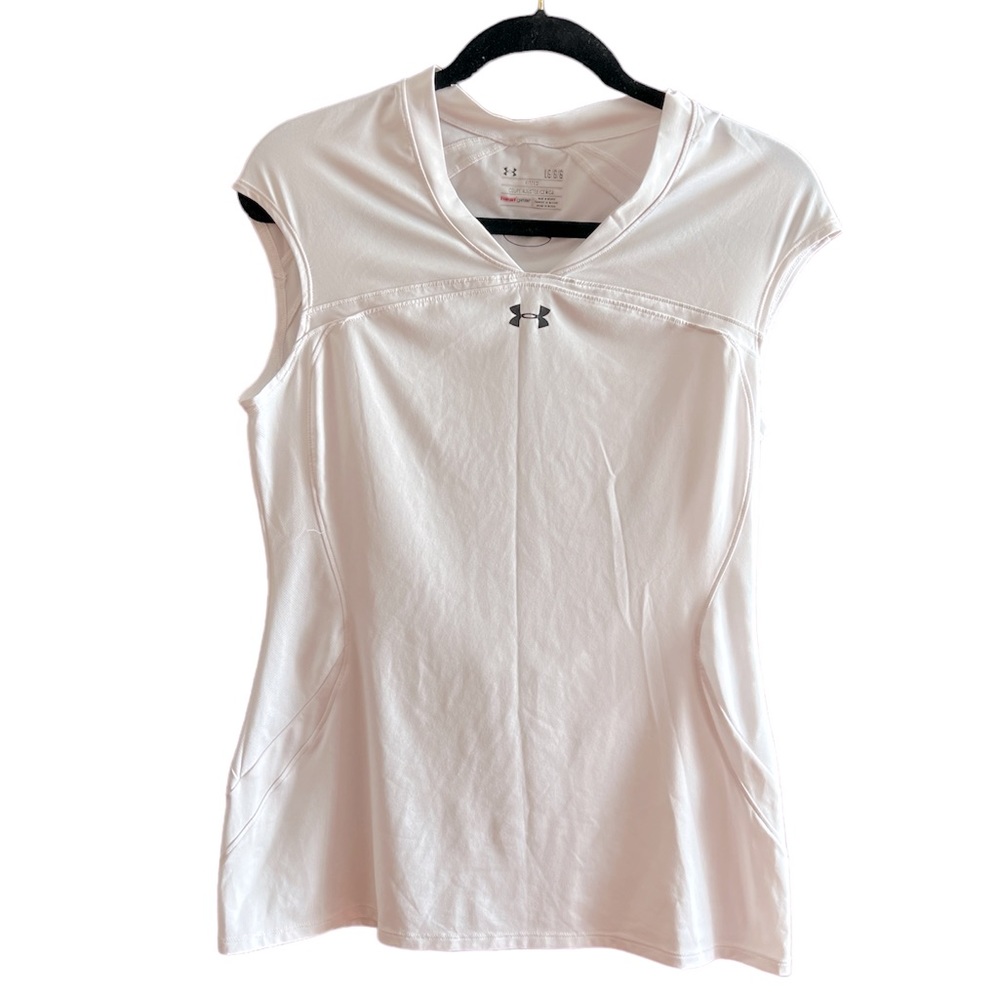 Under Armour Women’s white athletic fitted top sleeveless heat gear size Large
